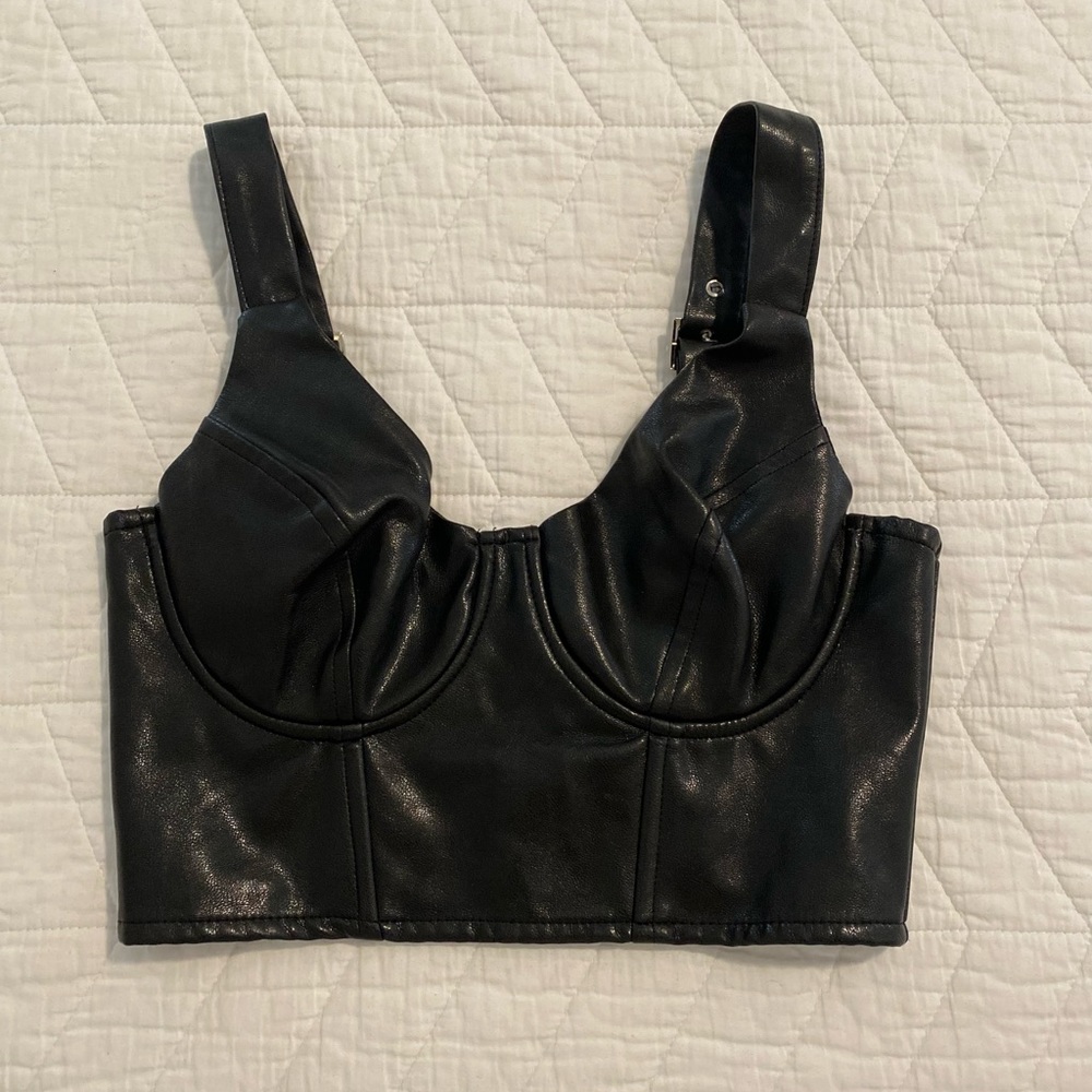 Superdown leather crop top